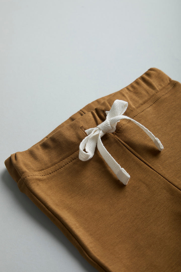 GOTS Certified Organic Cotton Brown Baby Pants With Drawstring - Urbanrac