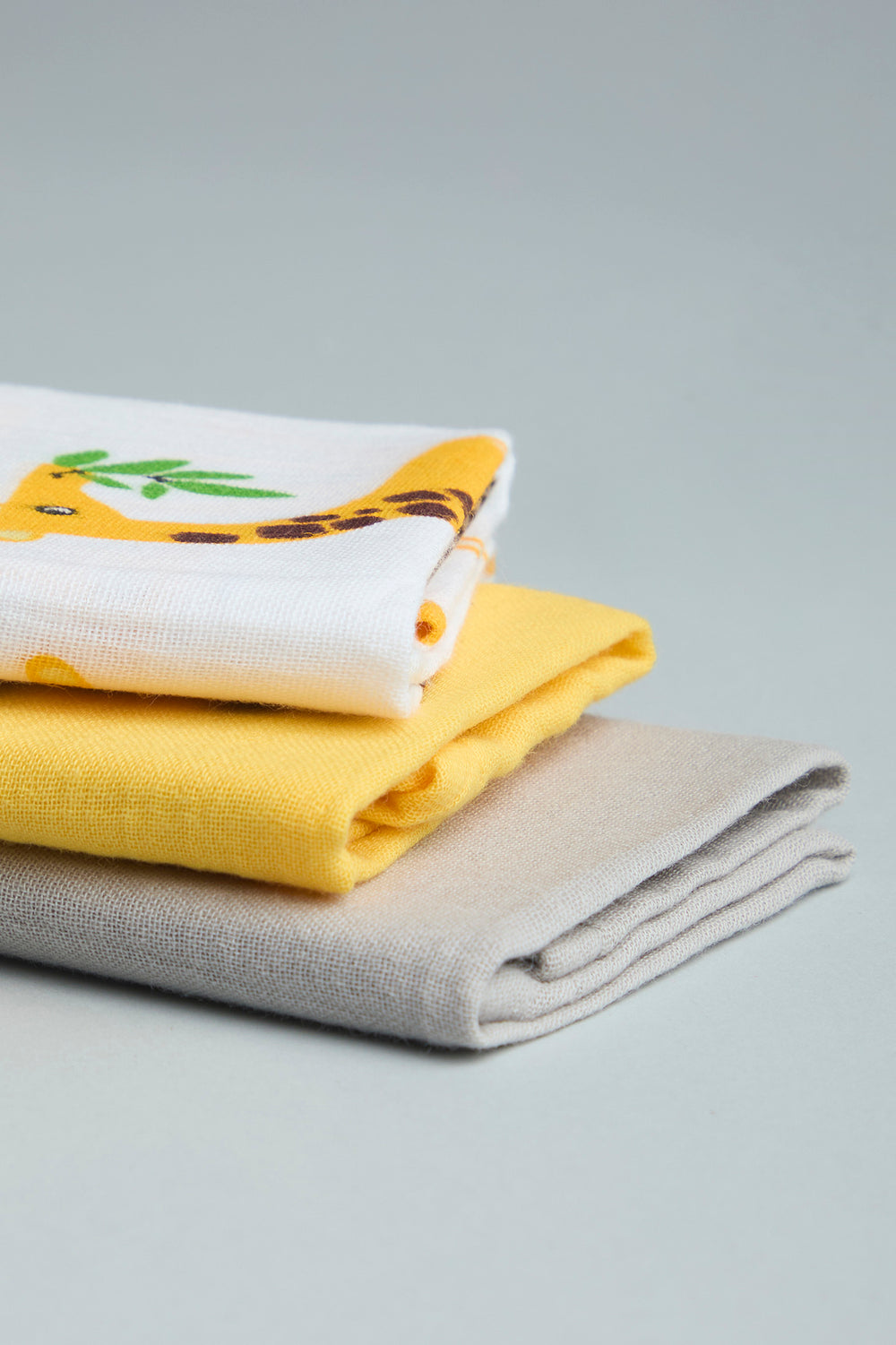GOTS Certified Organic Cotton Baby Wash Cloth - Pack of 3 - Animal/Solid Print - Urbanrac