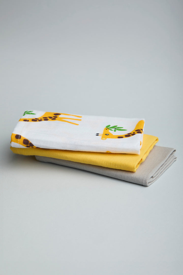 GOTS Certified Organic Cotton Baby Wash Cloth - Pack of 3 - Animal/Solid Print - Urbanrac