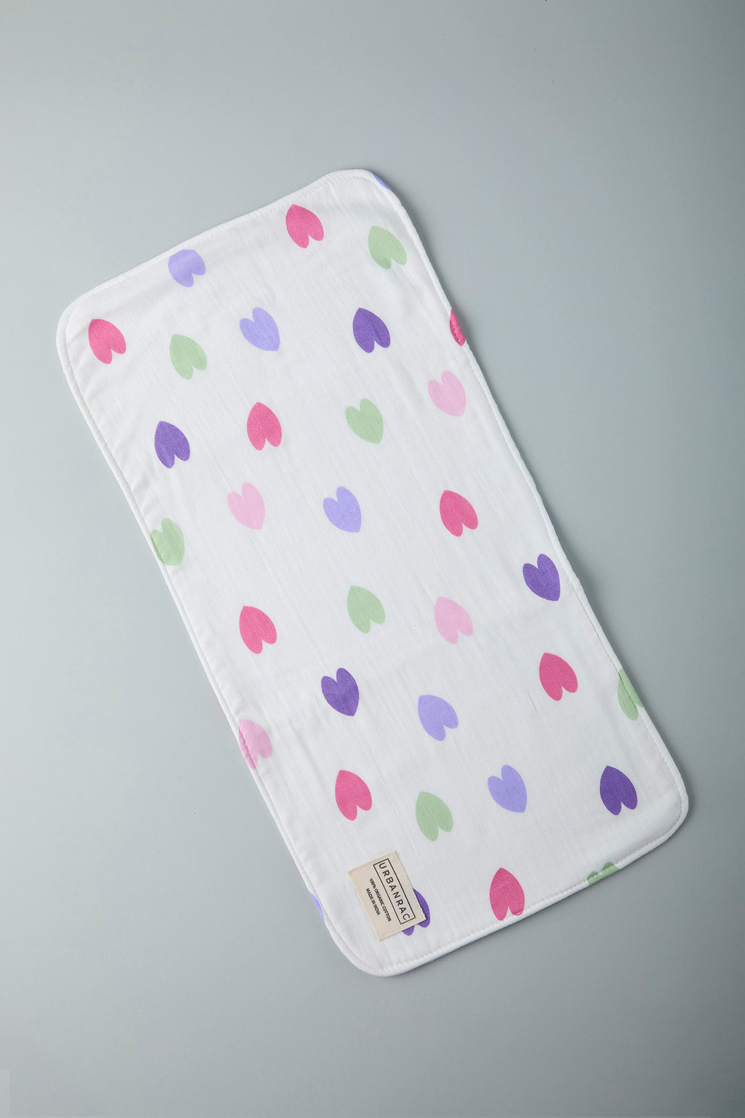 GOTS Certified Organic Cotton Baby Burp Cloth - Hearts Print - Urbanrac