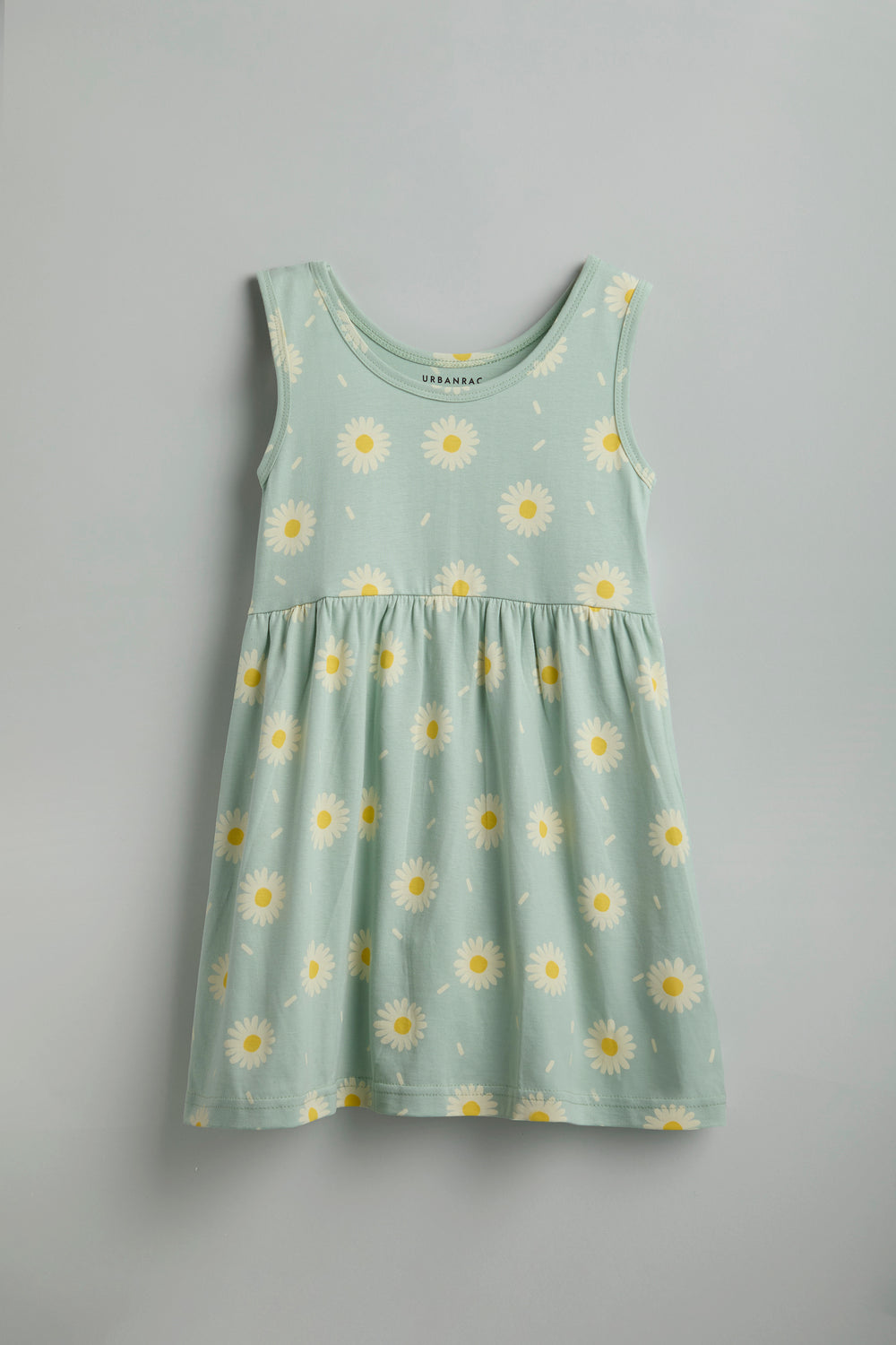 Pastel Aqua Green Floral Sleeveless Cotton Dress for Little Girls - Urbanrac