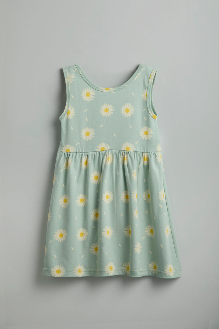 Pastel Aqua Green Floral Sleeveless Cotton Dress for Little Girls - Urbanrac