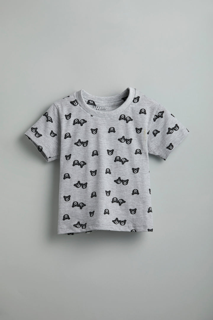 100% Cotton Teddy Print Gray Co-Ord Set - Urbanrac