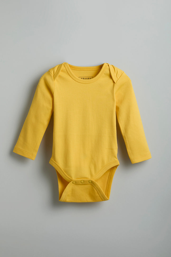 GOTS Certified Organic Cotton Full Sleeves Baby Onesies - Pack of 2 | Yellow and Grey - Urbanrac