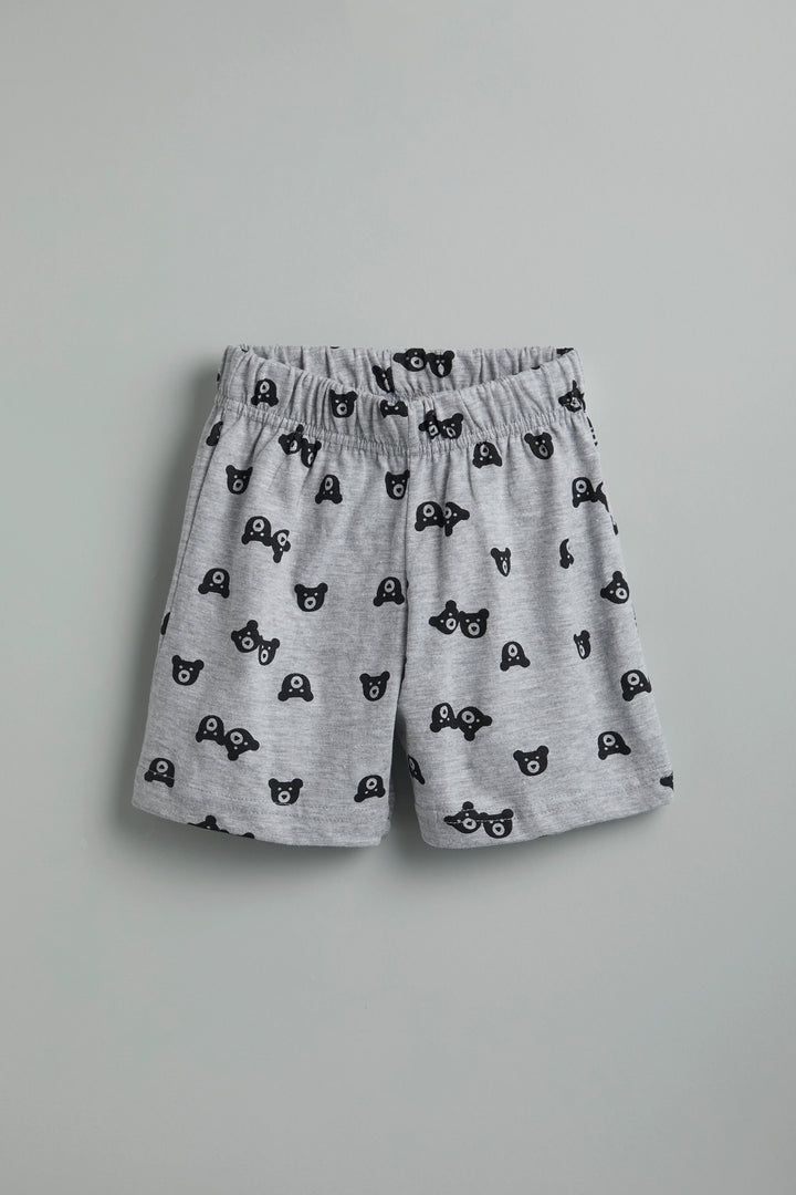 100% Cotton Teddy Print Gray Co-Ord Set - Urbanrac