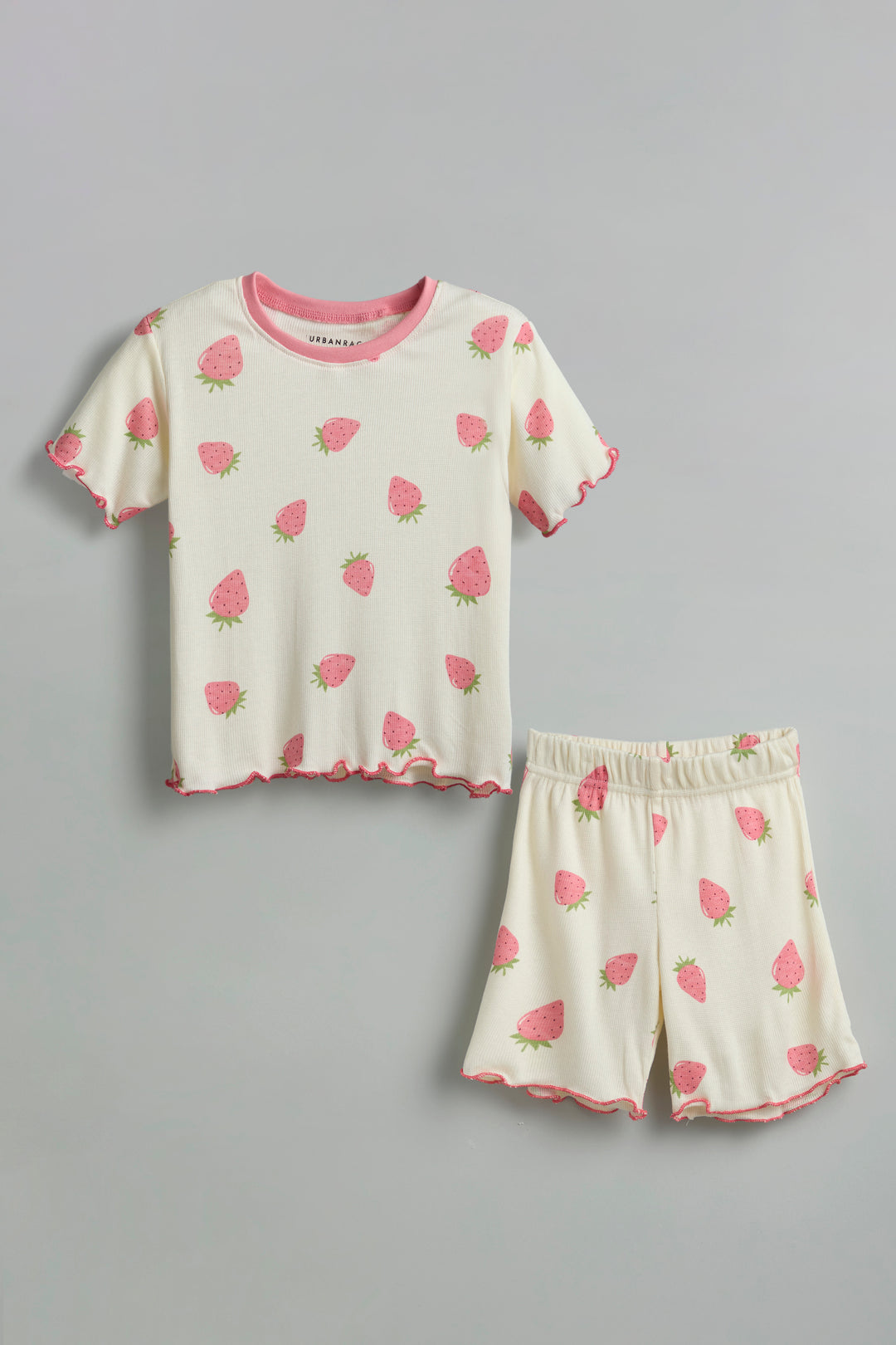 100% Cotton Peachy Strawberry Print Co-Ord Set - Urbanrac