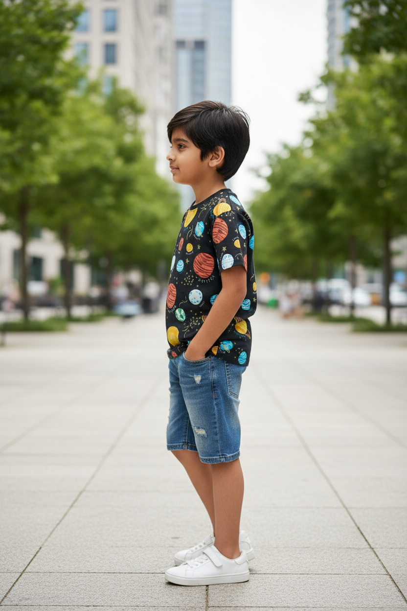 Urbanrac Kids Space Print Tshirt - Cosmic Fun for Curious Kids