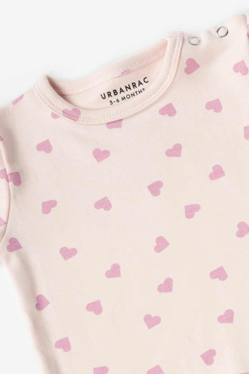 Pink Heart Print Onesies 100% Cotton