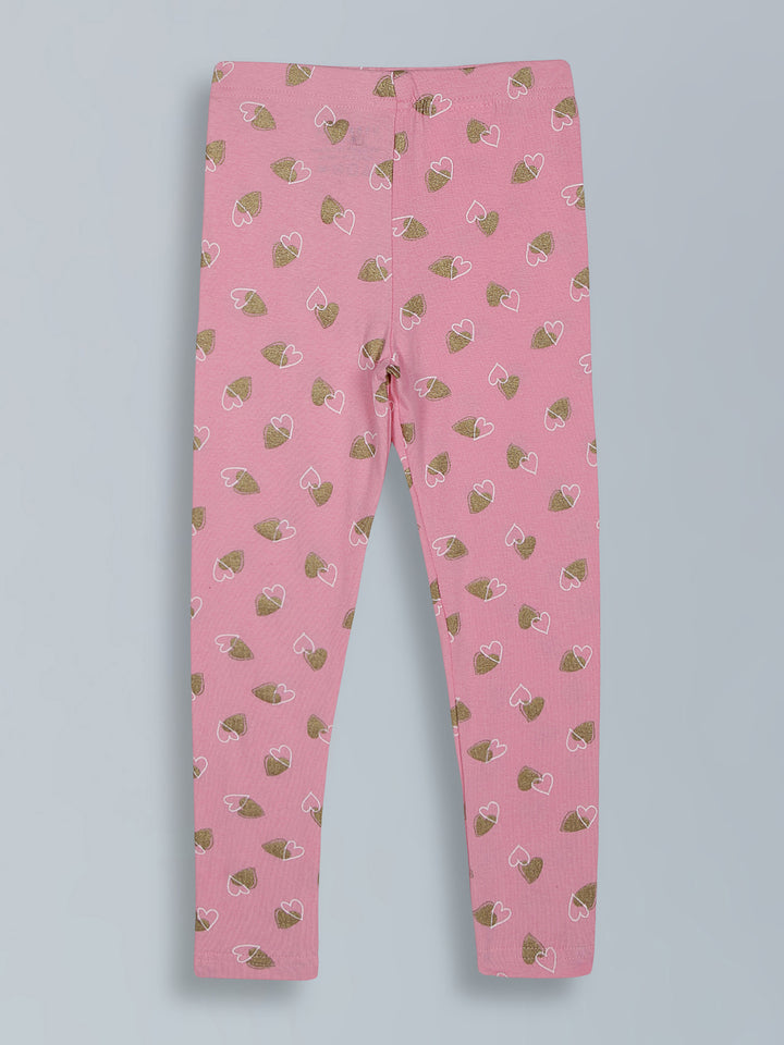 Pink with glitter hearts leggings for little girls