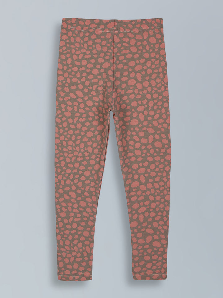 Peach abstract print leggings for little girls