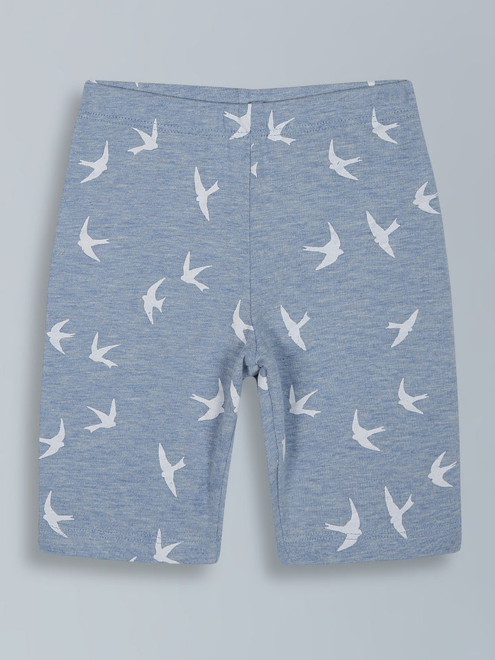 Girls Denim Blue Print Cycling Shorts