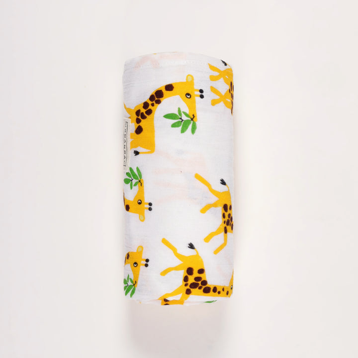 GOTS Certified Organic Muslin Baby Swaddle - Giraffe Print