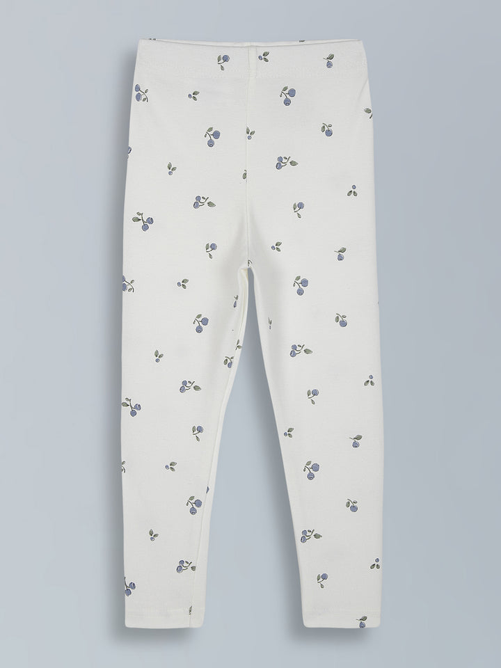 White blueberry print leggings for little girls