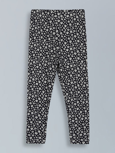 Black floral print leggings for little girls