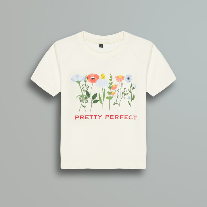 Ivory Pretty Prefect Floral Print Girls T-Shirt