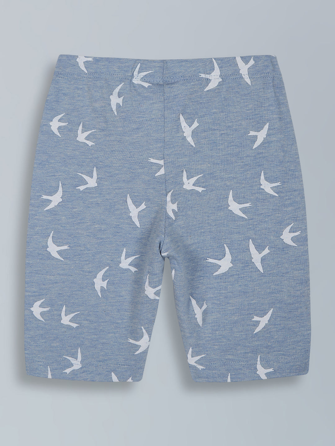 Girls Denim Blue Print Cycling Shorts