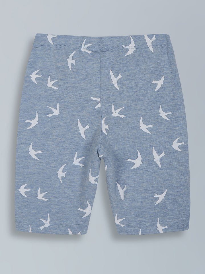 Girls Denim Blue Print Cycling Shorts