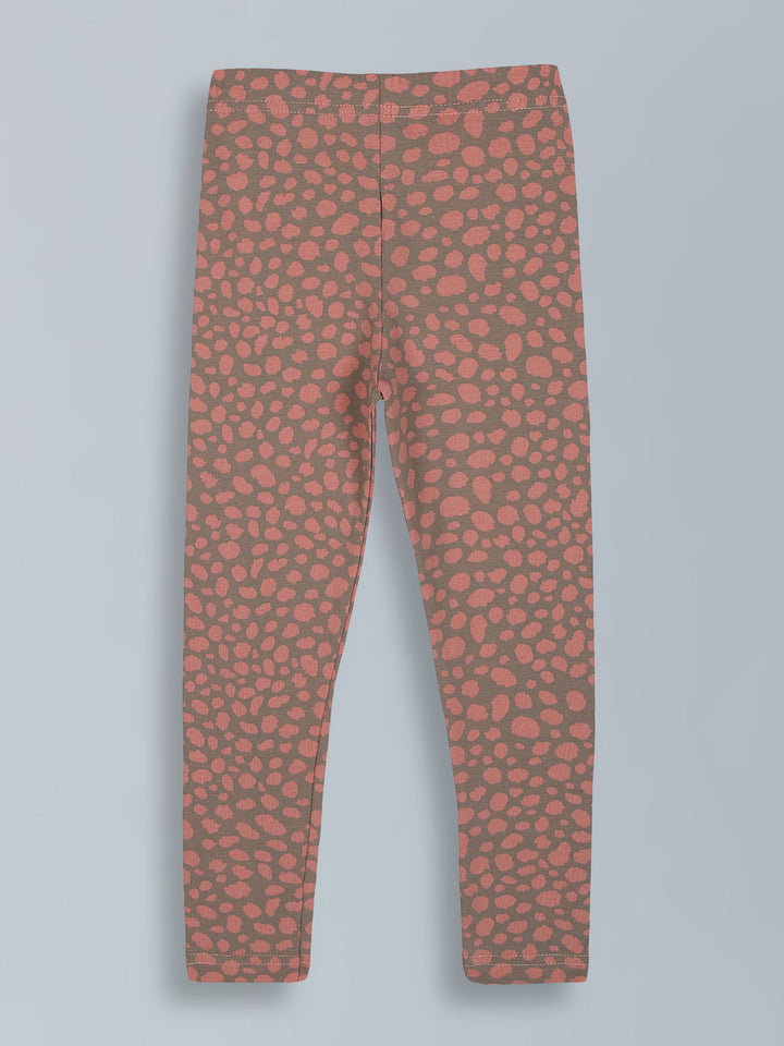 Peach abstract print leggings for little girls