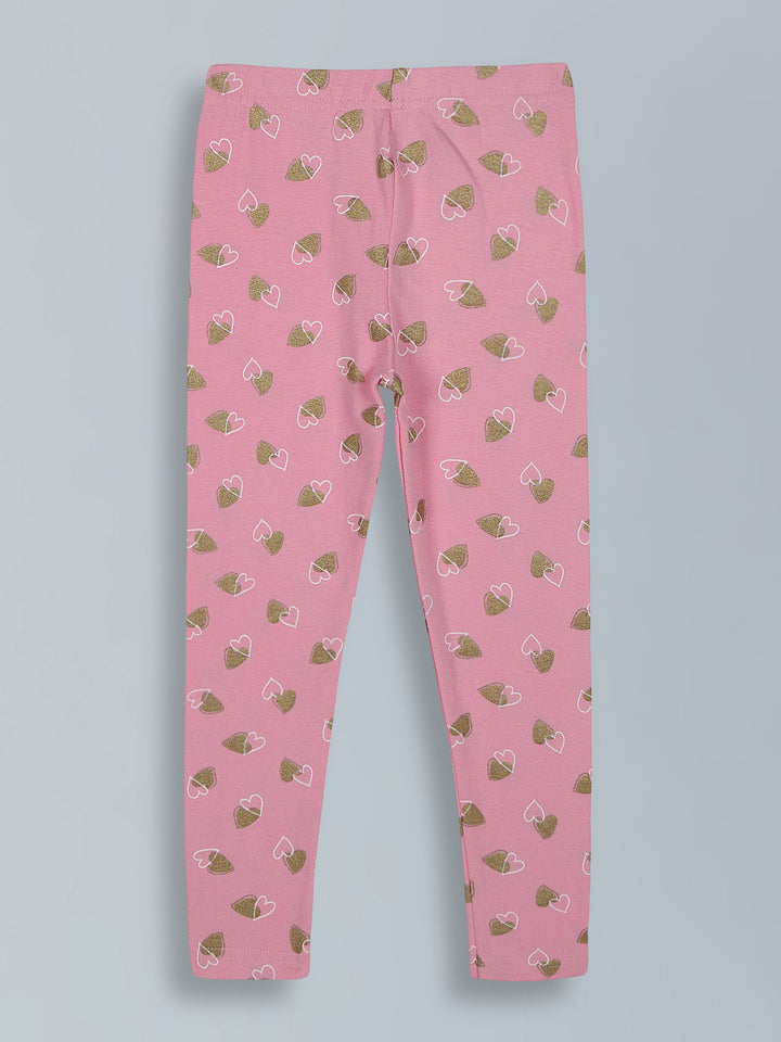 Pink with glitter hearts leggings for little girls