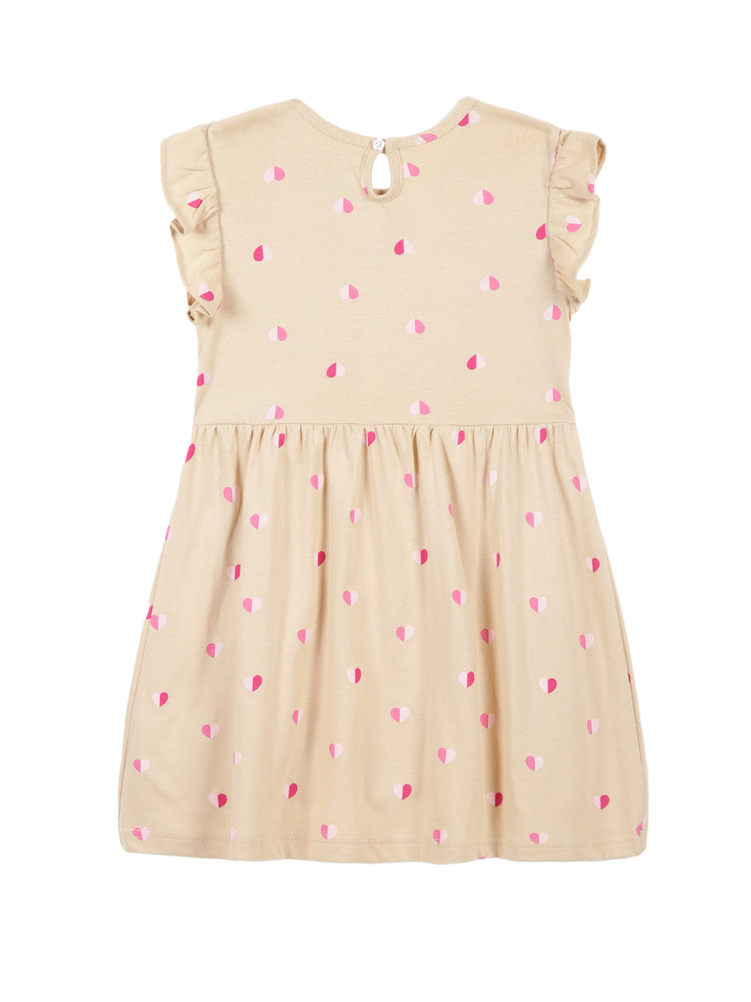 Beige Frill Sleeves Cotton Dress for Little Girls