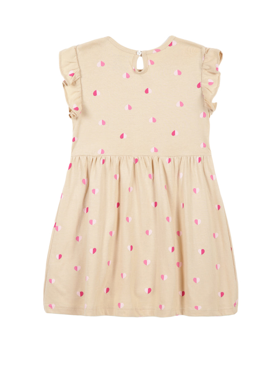 Beige Frill Sleeves Cotton Dress for Little Girls - Urbanrac