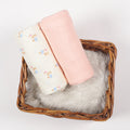 GOTS Certified Organic Muslin Baby Swaddles - Pack of 2 - Floral print and Solid Peach - Urbanrac