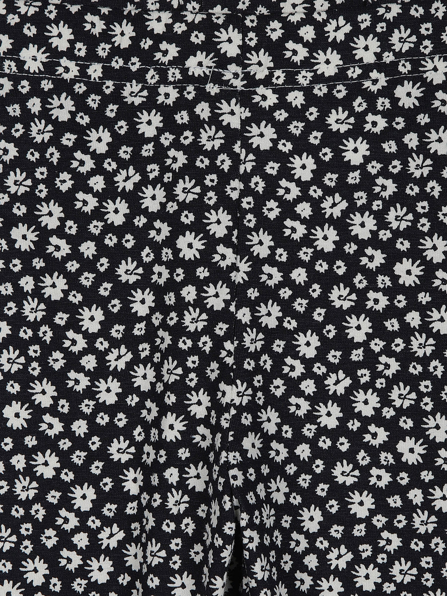 Black floral print leggings for little girls - Urbanrac