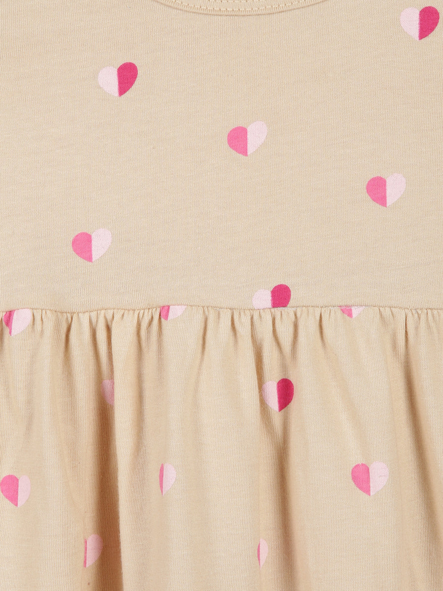 Beige Heart Print Sleeveless Cotton Dress for Little Girls - Urbanrac