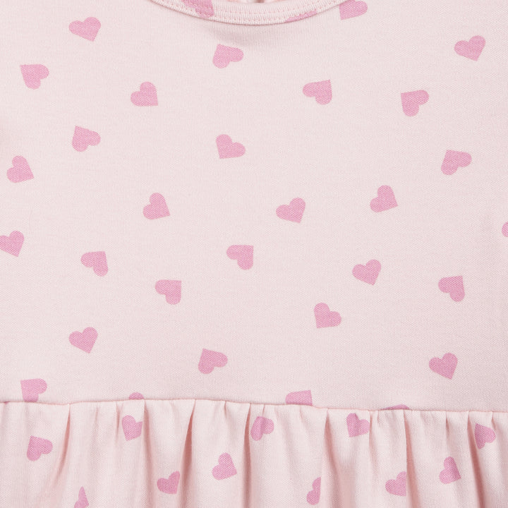 Pink Hearts Print Frill Sleeves Cotton Dress for Little Girls