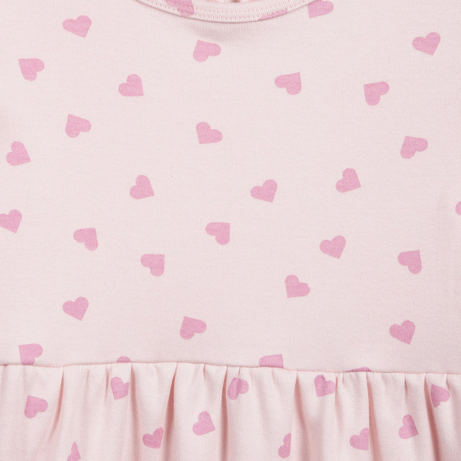 Pink Hearts Print Frill Sleeves Cotton Dress for Little Girls - Urbanrac