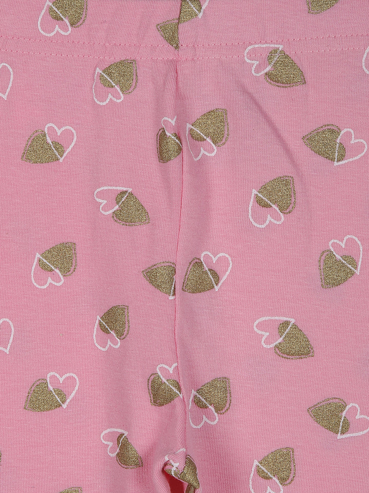 Pink with glitter hearts leggings for little girls