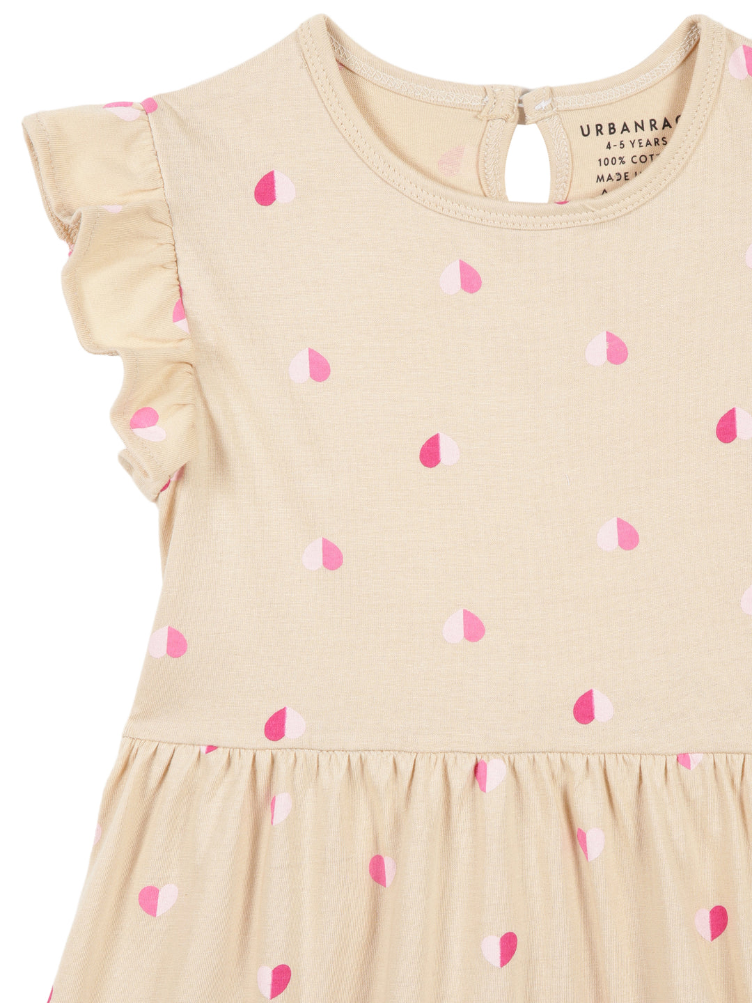 Beige Frill Sleeves Cotton Dress for Little Girls