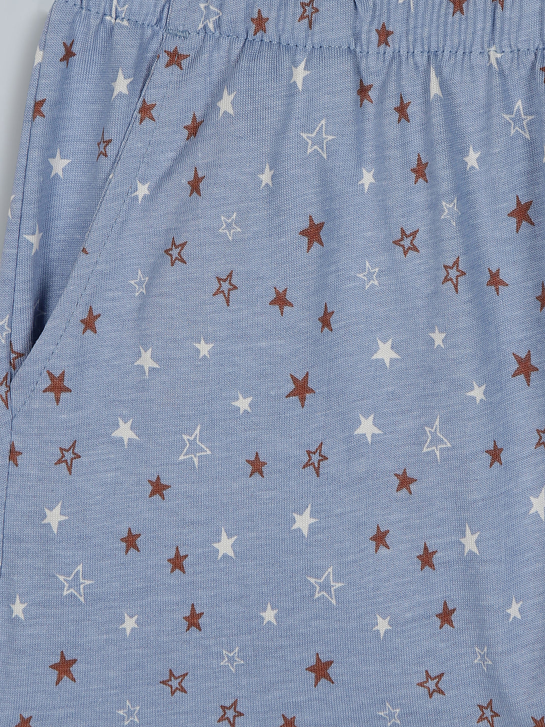 Girls Denim Blue Star Print Cotton Shorts