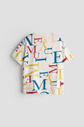 Boys & Girls Off-White Multicolor All-Over Letter Print Oversized Cotton T-Shirt
