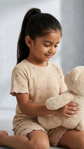 100% Cotton Co-Ord Set for Toddlers | Beige purple floral