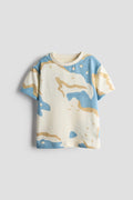 Boys & Girls Off-White Blue & Beige Camouflage Print Oversized Cotton T-Shirt