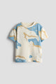 Boys & Girls Off-White Blue & Beige Camouflage Print Oversized Cotton T-Shirt