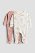 2 Way Double Zipper Baby Sleepsuit – Pack of 2 | Soft Cotton Footed Rompers