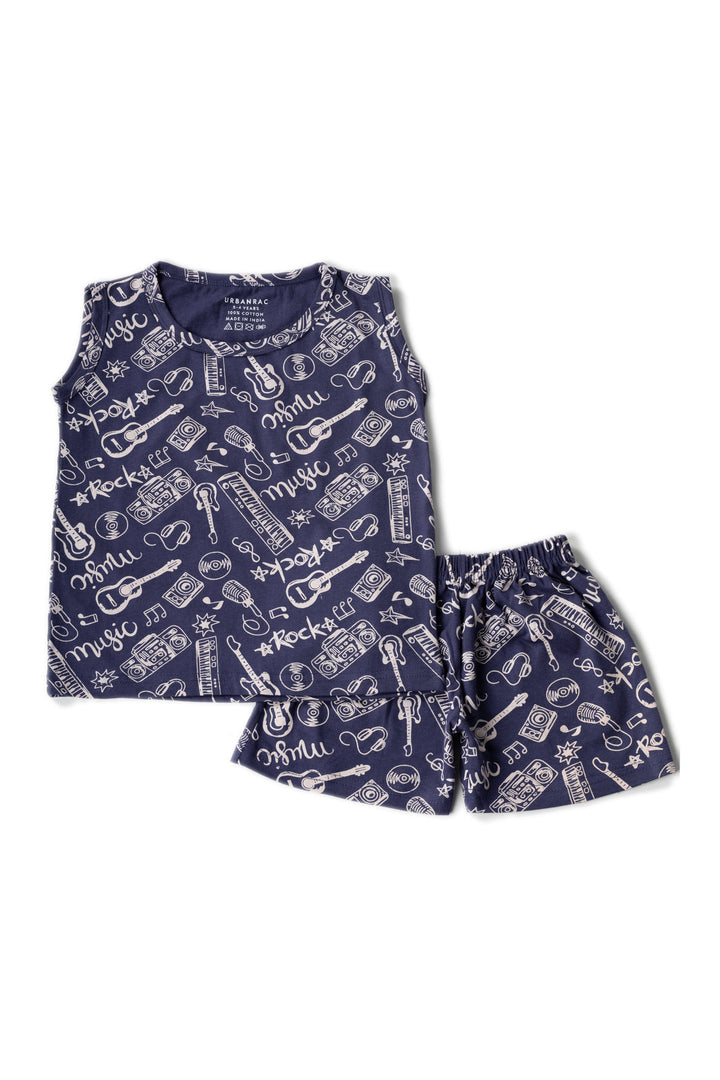 2 Pack Co-Ord Sets - Navy Blue Guitar print + Light Blue night sky print