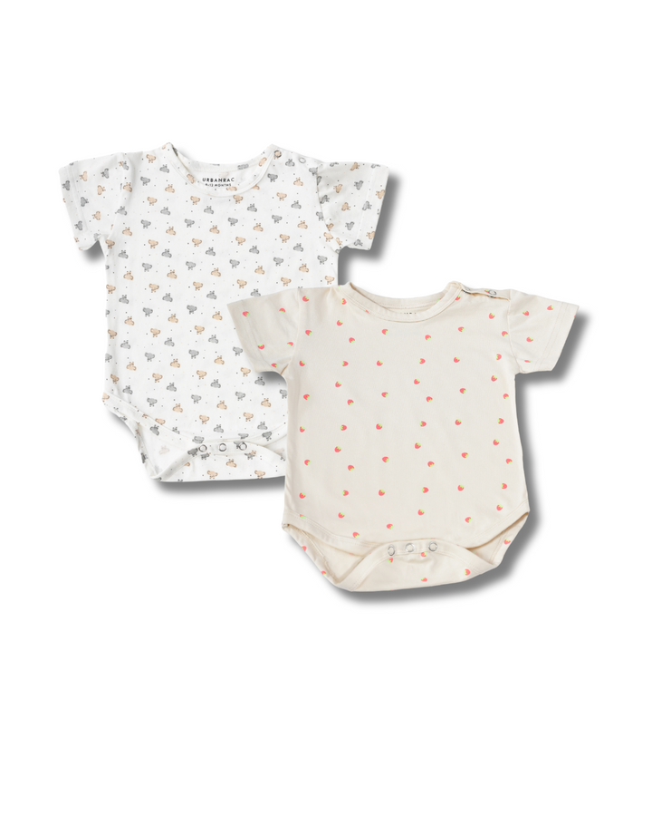 2 Pack Onesies - Strawberry Print + Grey print