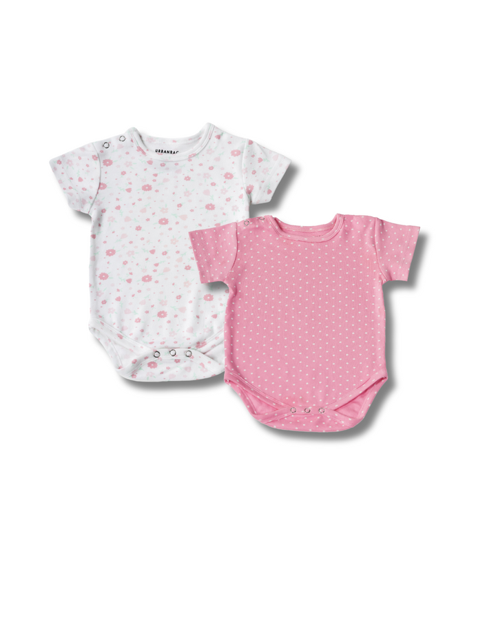 2 Pack Onesies - Pink Polka Dots + floral Print