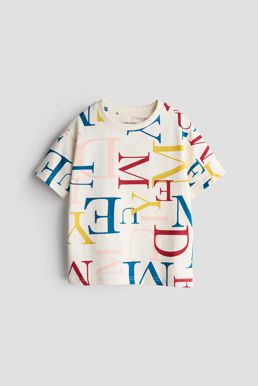 Boys & Girls Off-White Multicolor All-Over Letter Print Oversized Cotton T-Shirt