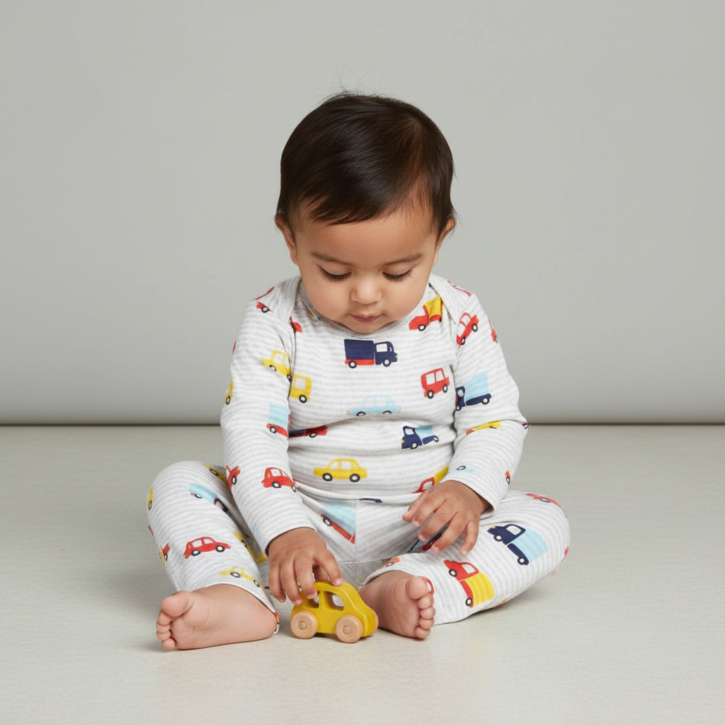 Cotton Onesies and Pant Set for Babies | Sleepwear | Cars and Trucks Print
