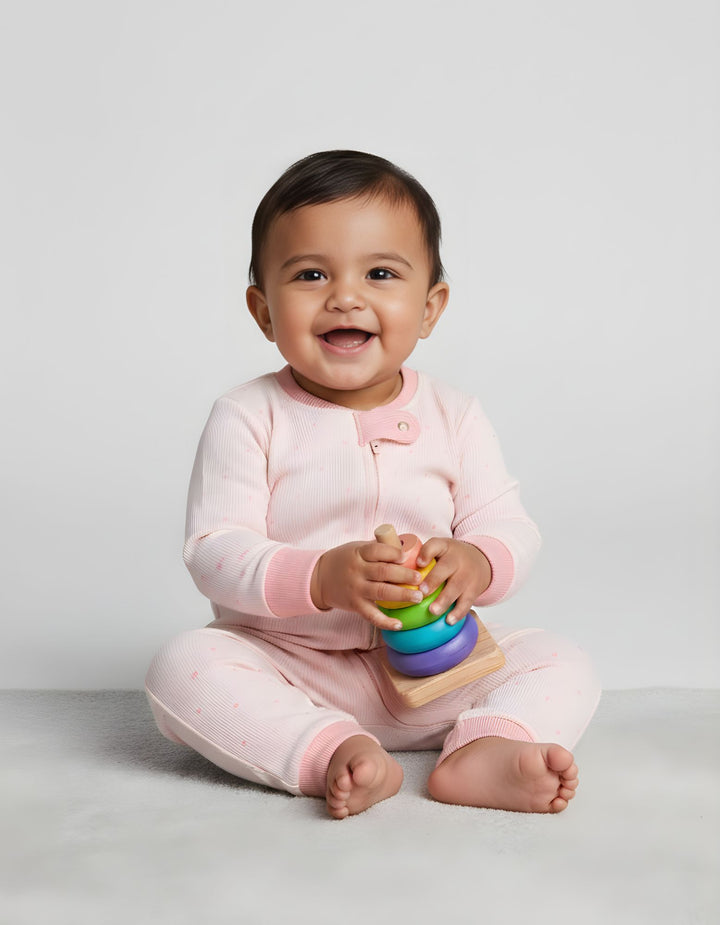 2 Way Double Zipper Sleepsuit for Babies| Peachy Hearts