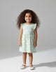 Pastel Aqua Green Floral With Frill Sleeves Cotton Dress for Little Girls
