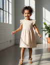 Beige Frill Sleeves Cotton Dress for Little Girls