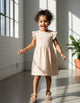 Beige Frill Sleeves Cotton Dress for Little Girls