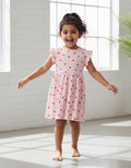 Pink Red Hearts Print Frill Sleeves Cotton Dress for Little Girls