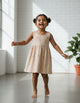 Beige Heart Print Sleeveless Cotton Dress for Little Girls