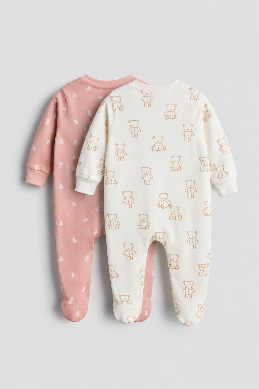2 Way Double Zipper Baby Sleepsuit – Pack of 2 | Soft Cotton Footed Rompers
